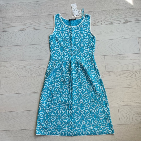 Peruvian Connection Blue White Woven Jacquard Pima Cotton Dress Bahia Sundress - Picture 2 of 15